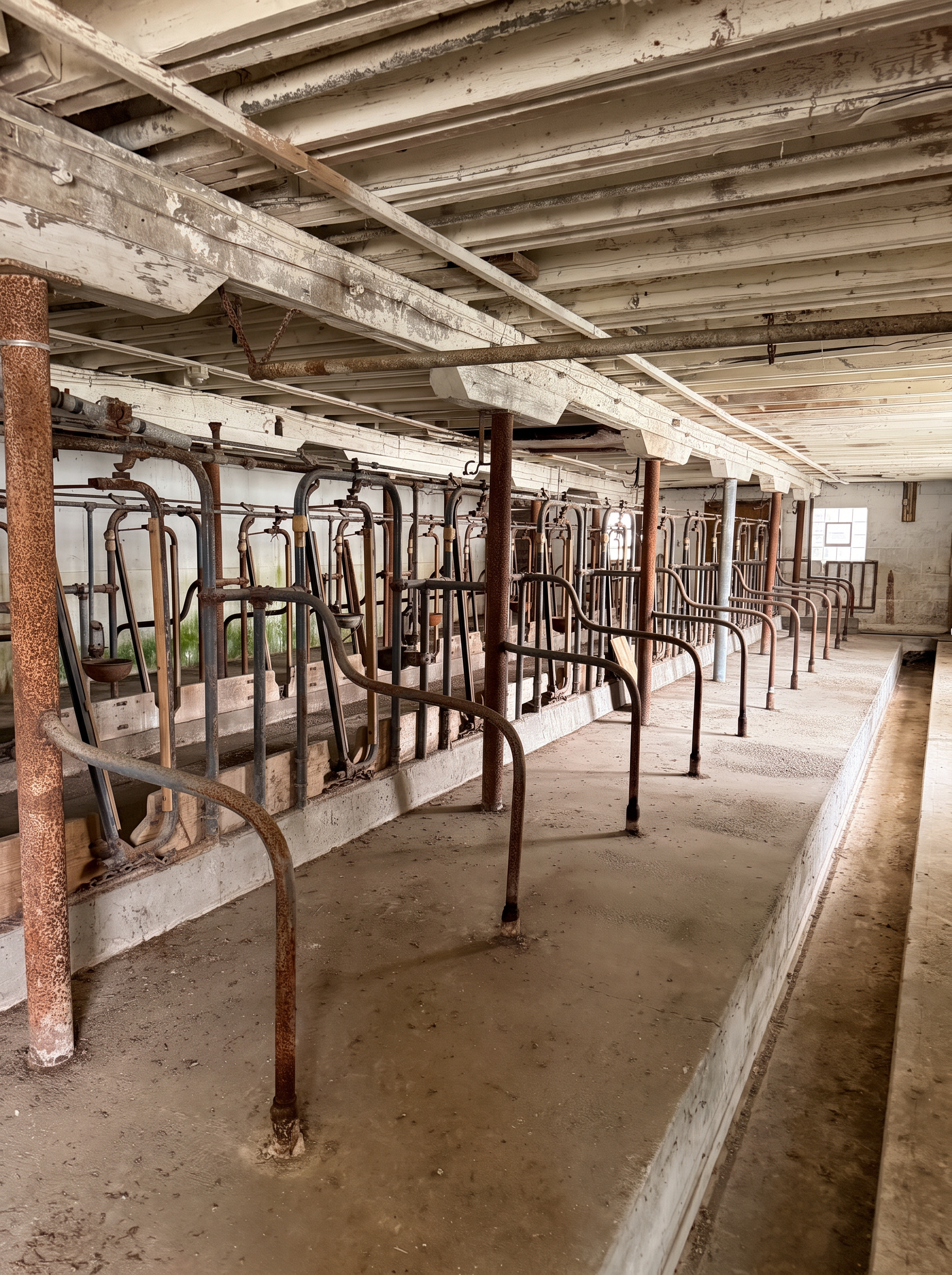 Original dairy stalls inside the farm today